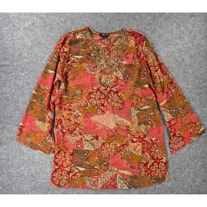Zero Zero Sheer Floral Tunic Top Plus Sz 1X Sequin beads Shirt Boho